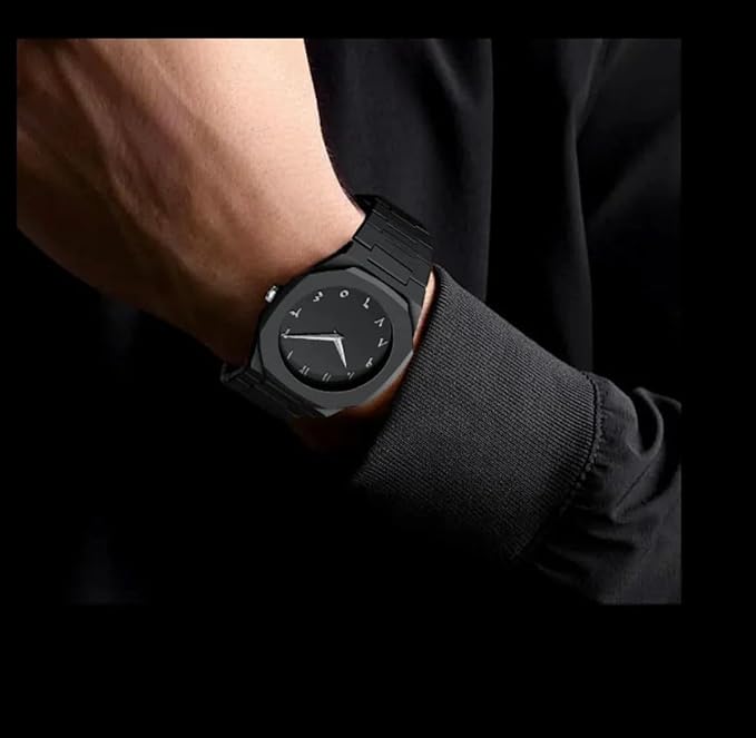 All-Black Men's Quartz Watch with Arabic Numerals