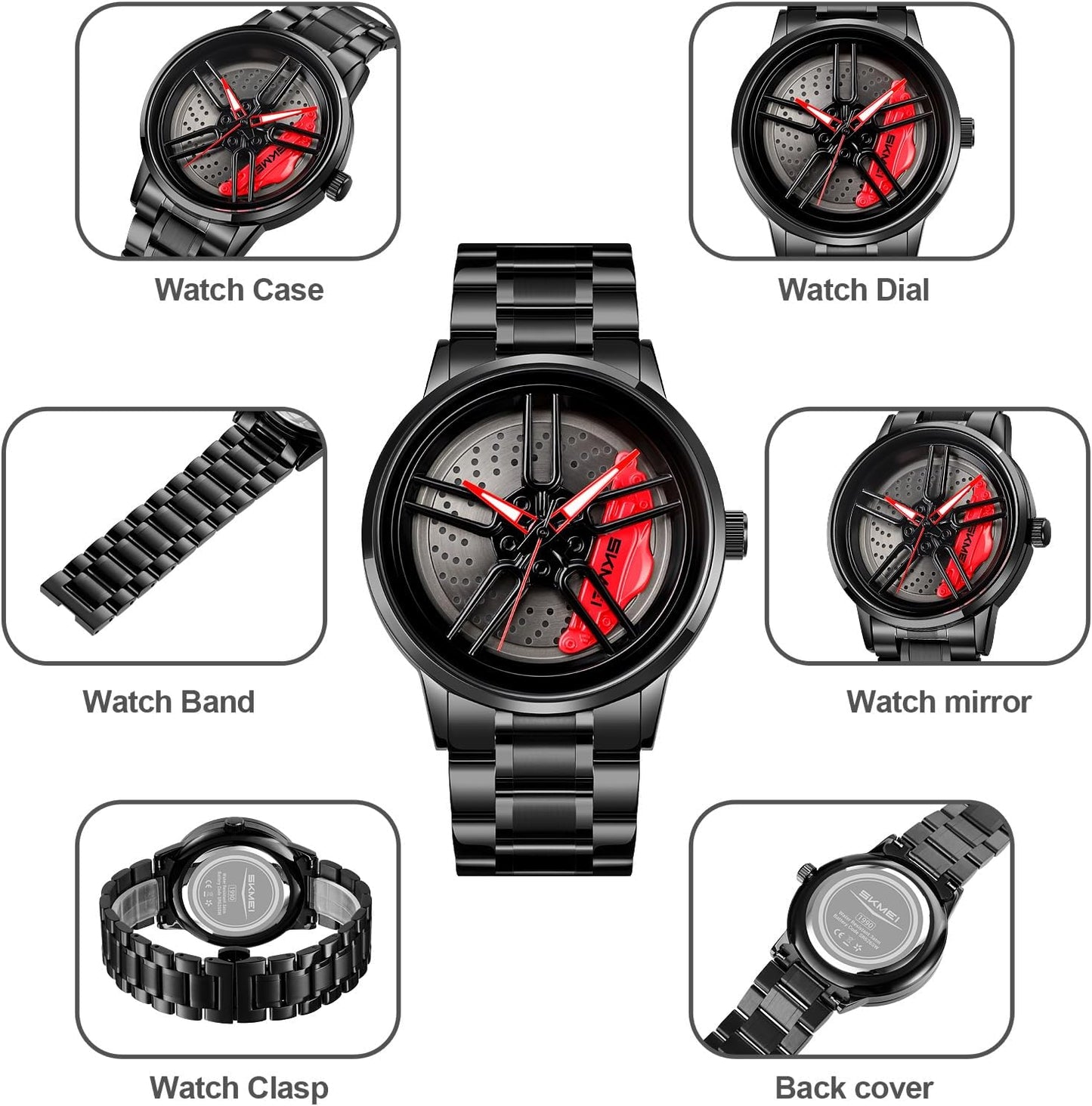 Men's Creative 3D Car Wheel Rotating Wrist Watch